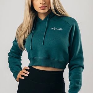 Alphalete Signature Crop Hoodie in Green-Blue